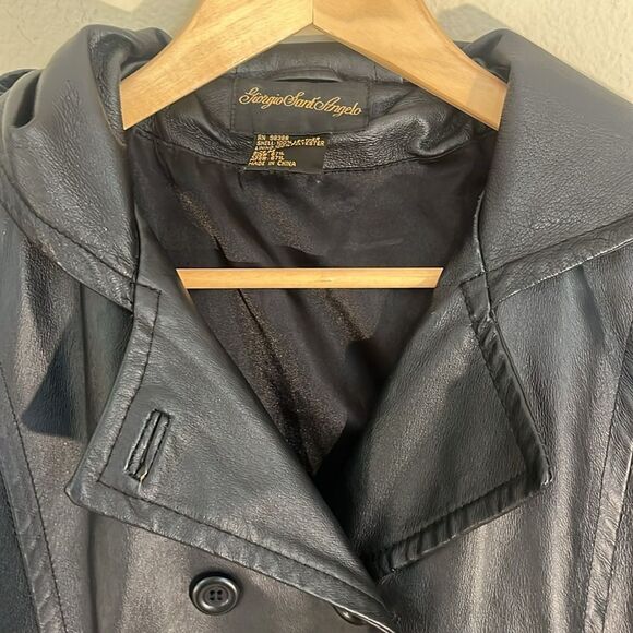 Y2K Long Leather Black Belted Jacket Rare Hoodie Trench Coat M - Picture 5 of 15